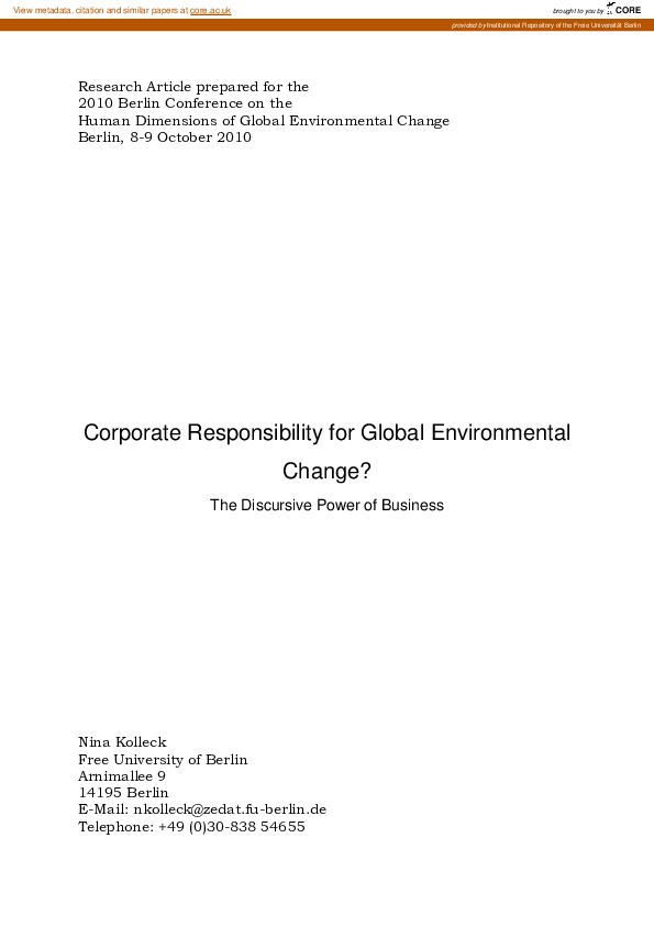 (PDF) Corporate responsibility for global environmental change?