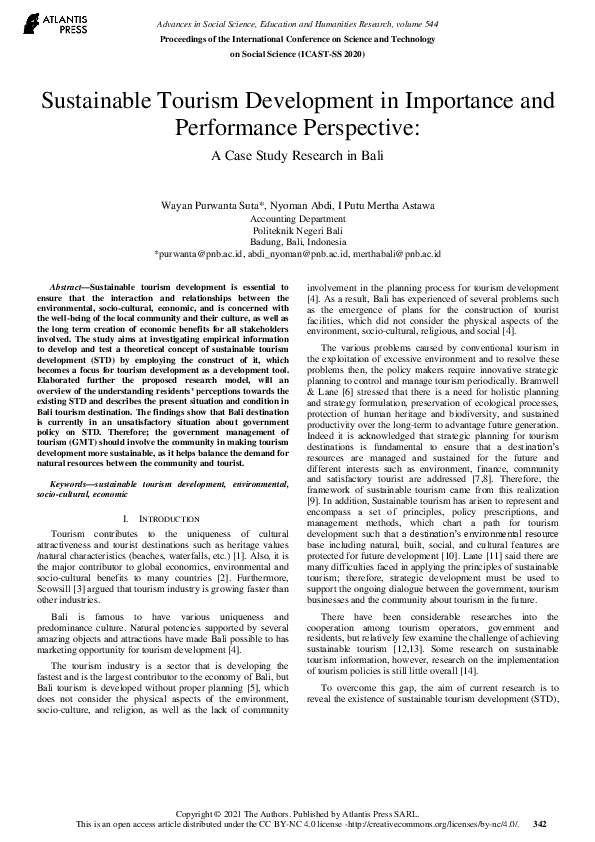 (PDF) Sustainable Tourism Development in Importance and Performance ...