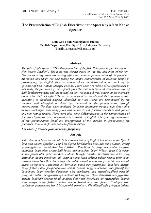 (PDF) The Pronunciation of English Fricatives in the Speech by a Non ...