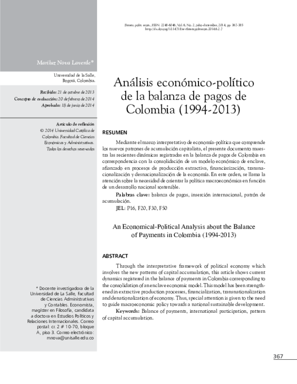 (PDF) Análisis económico-político de la balanza de pagos de Colombia ...