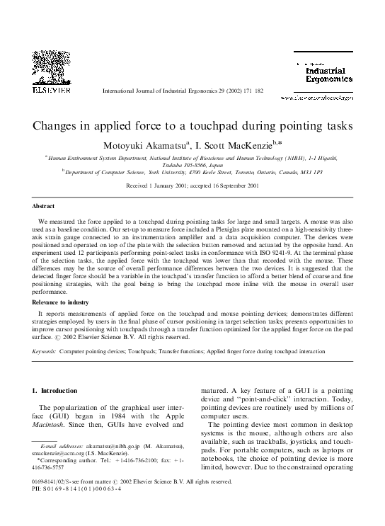 (PDF) Changes in Applied Force to Atouchpad during Pointing Tasks