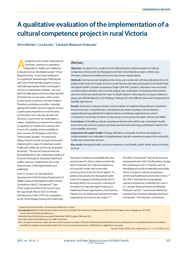 (PDF) A qualitative evaluation of the implementation of a cultural ...