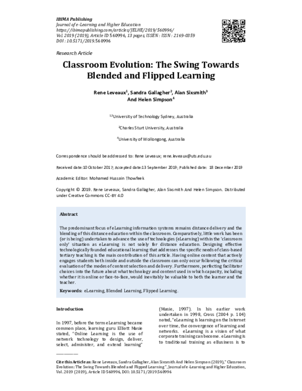 (PDF) Classroom Evolution: The Swing Towards Blended and Flipped Learning