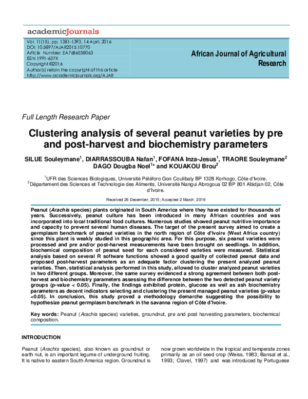 (PDF) Clustering analysis of several peanut varieties by pre and post ...