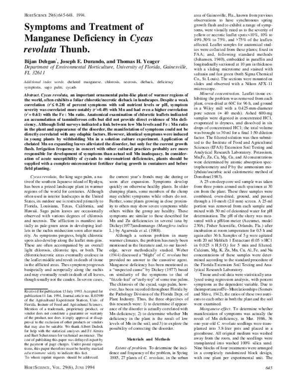 (PDF) Symptoms and Treatment of Manganese Deficiency in Cycas revoluta