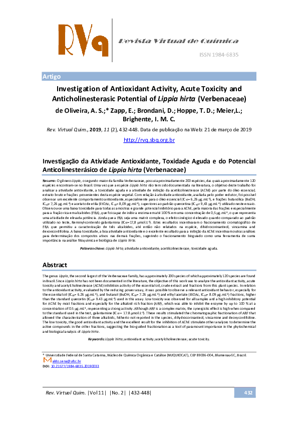 (PDF) Investigation of Antioxidant Activity, Acute Toxicity and ...