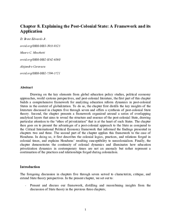 (DOC) Chapter 8. Explaining the Post-Colonial State: A Framework and ...