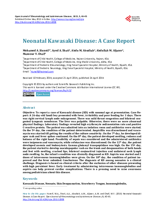 (PDF) Neonatal Kawasaki Disease A Case Report Ayed Shati Academia.edu