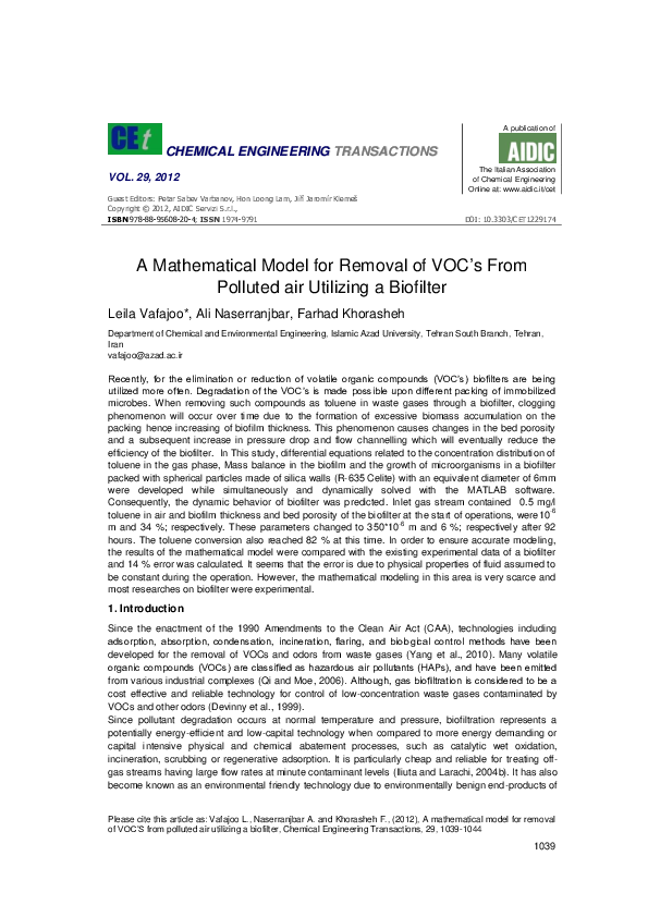 (PDF) A Mathematical Model for Removal of VOC's From Polluted air ...