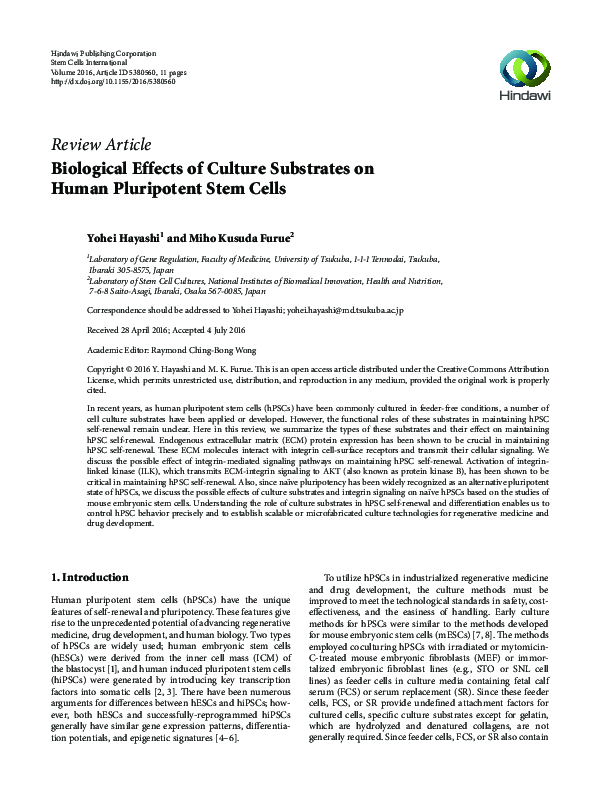 (PDF) Biological Effects of Culture Substrates on Human Pluripotent ...