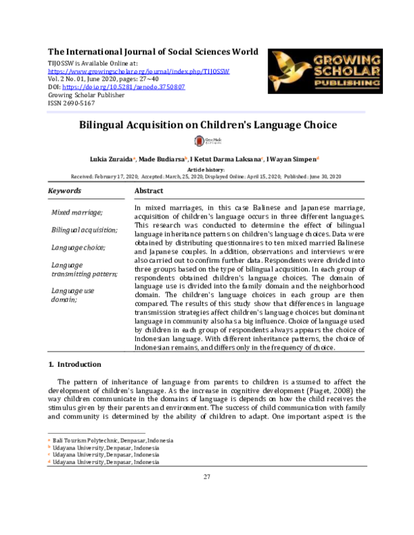 (PDF) Bilingual Acquisition on Children's Language Choice