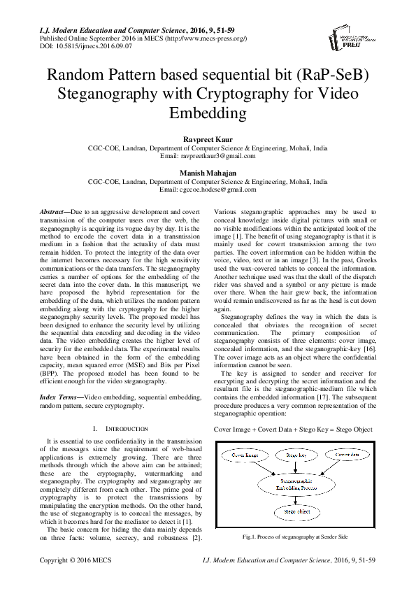 (PDF) Random Pattern based sequential bit (RaP-SeB) Steganography with ...