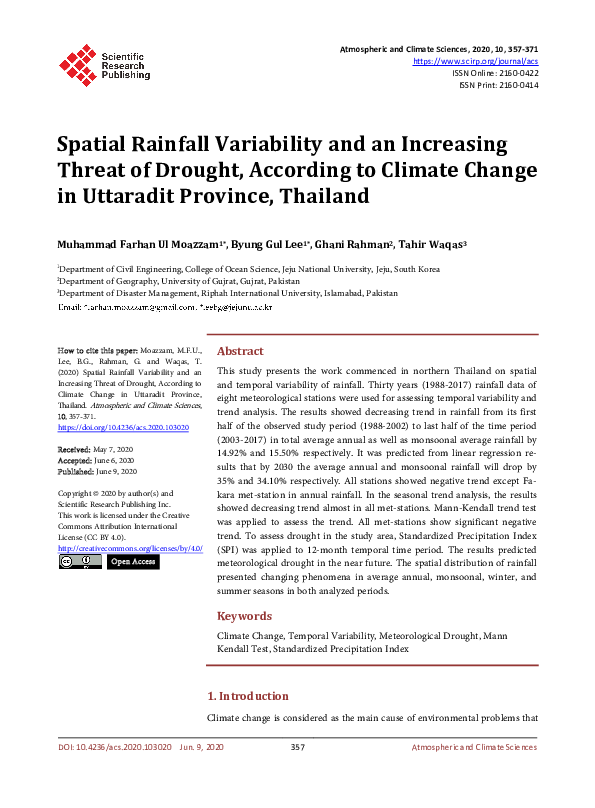 (PDF) Spatial Rainfall Variability and an Increasing Threat of Drought ...