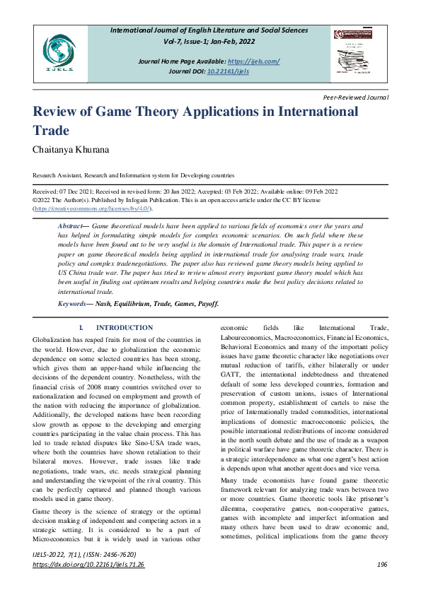 (PDF) Review of Game Theory Applications in International Trade