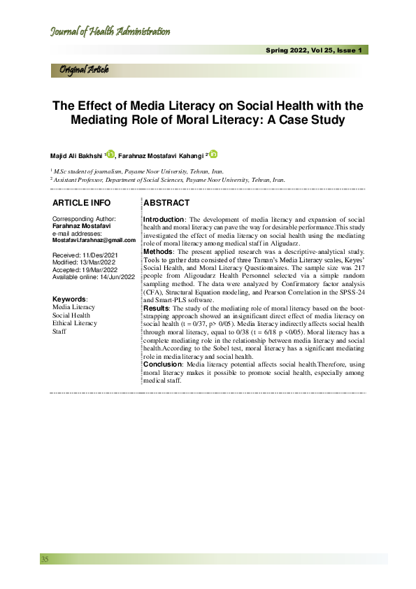 (PDF) The Effect of Media Literacy on Social Health with the Mediating ...