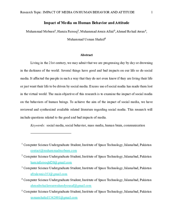 (PDF) IMPACT OF MEDIA ON HUMAN BEHAVIOR AND ATTITUDE