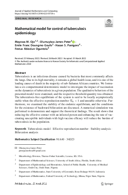 (PDF) Mathematical model for control of tuberculosis epidemiology