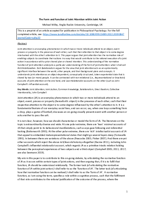 (DOC) The Form and Function of Joint Attention in Joint Action Preprint