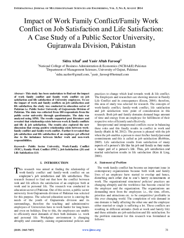 (PDF) Impact of Work Family Conflict / Family Work Conflict on Job ...