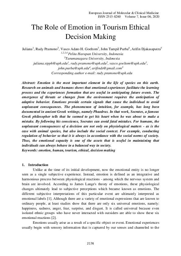 (PDF) The Role of Emotion in Tourism Ethical Decision Making | John T ...