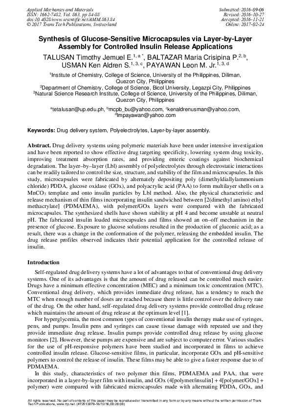  pdf synthesis of glucose sensitive microcapsules via layer by layer