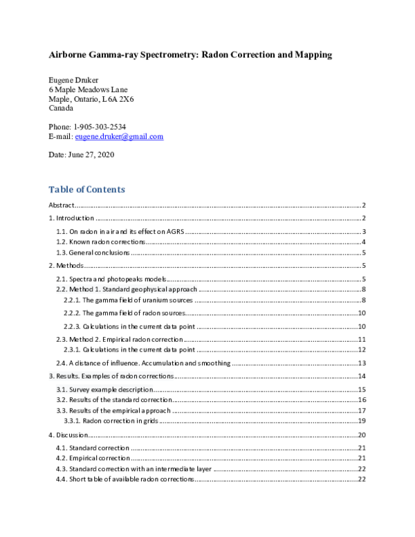 (PDF) Airborne GammaRay Spectrometry Radon Correction and Mapping
