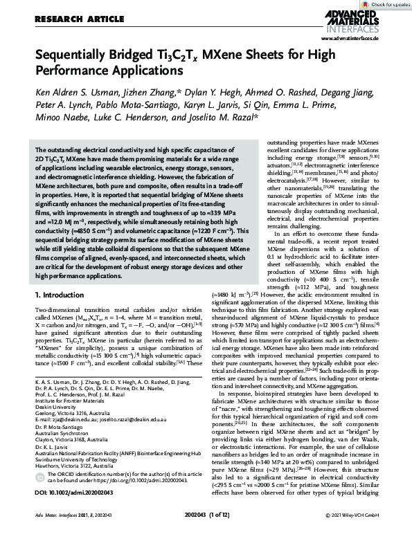 (PDF) Sequentially Bridged Ti 3 C 2 T x MXene Sheets for High ...