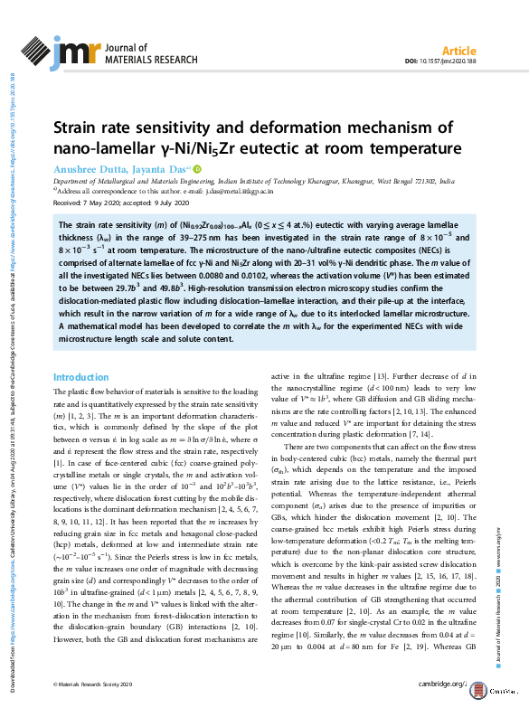 (PDF) Strain rate sensitivity and deformation mechanism of nano ...
