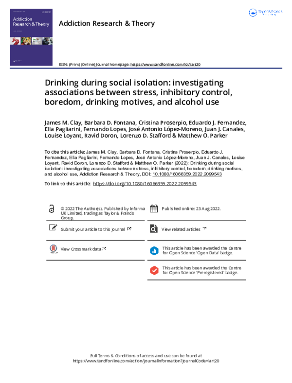 (PDF) Drinking During Social Isolation: Investigating Associations ...