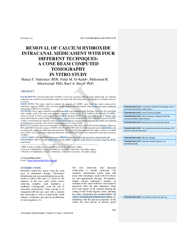 (PDF) Removal of Calcium Hydroxide Intracanal Medicament with Four ...