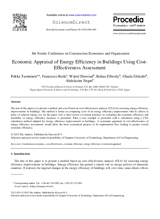 (PDF) Economic Appraisal of Energy Efficiency in Buildings Using Cost ...