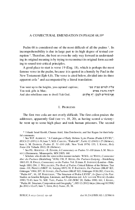 (PDF) A Conjectural Emendation in Psalm 68,19