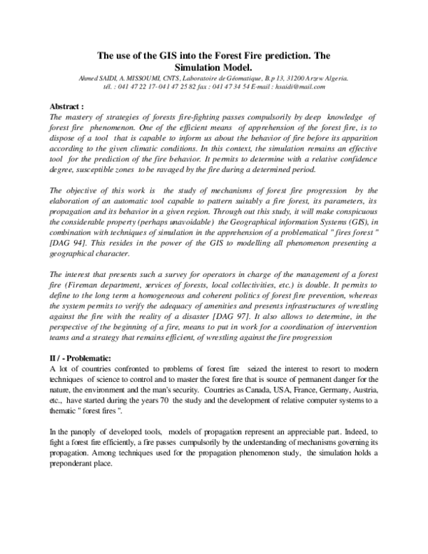 (PDF) The use of the GIS into the Forest Fire prediction . The ...