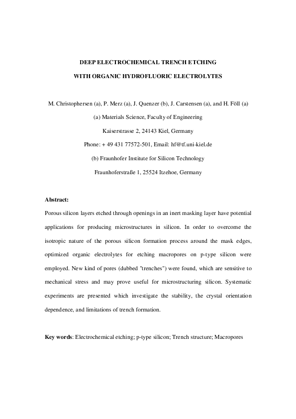 (PDF) Deep electrochemical trench etching with organic hydrofluoric