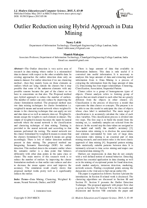 (PDF) Outlier Reduction using Hybrid Approach in Data Mining