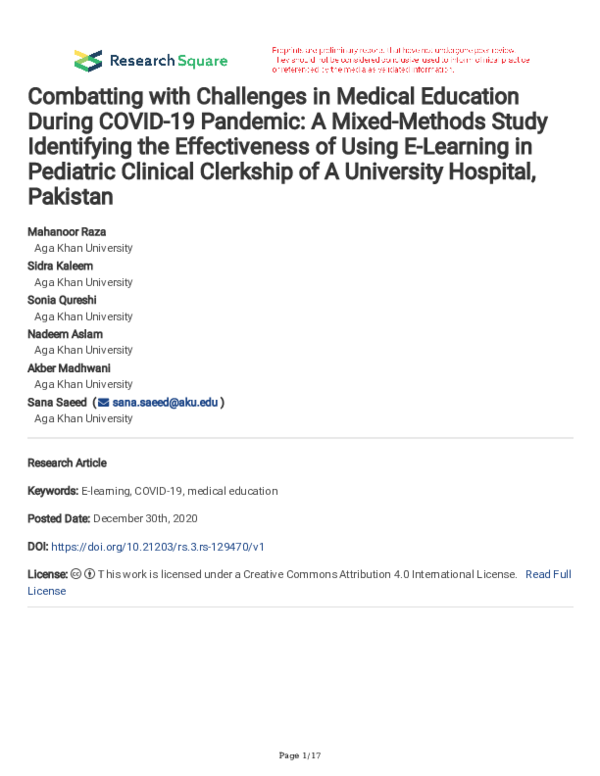 (PDF) Combatting with Challenges in Medical Education During COVID-19 ...