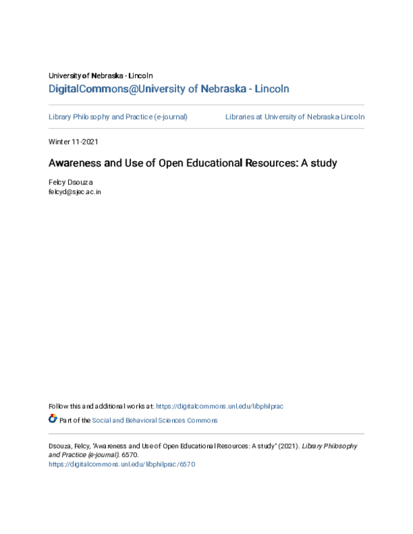 (PDF) Awareness and Use of Open Educational Resources: A study