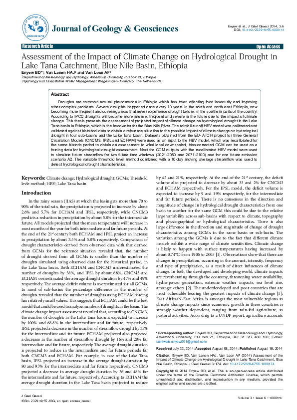 (PDF) Assessment of the Impact of Climate Change on Hydrological ...