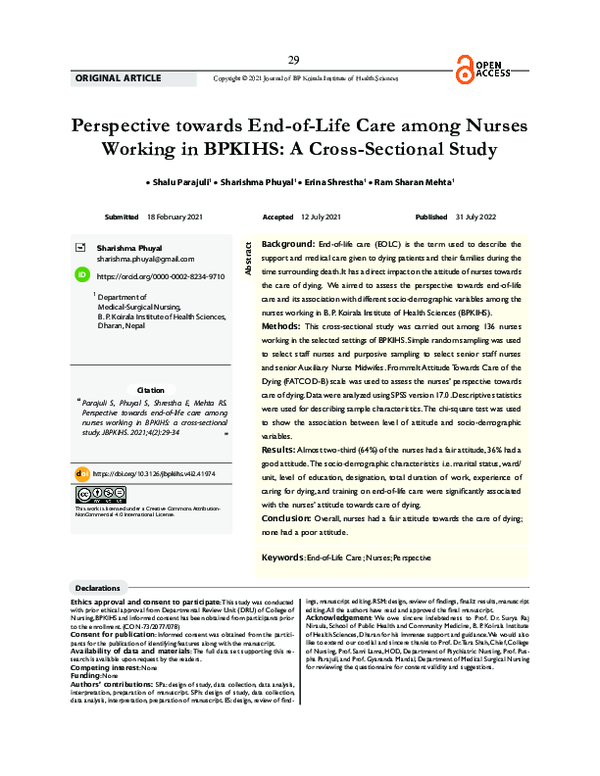 (PDF) Perspective towards End-of-Life Care among Nurses Working in ...