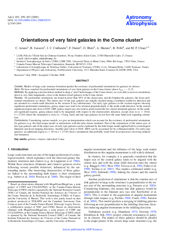 (PDF) Orientations of very faint galaxies in the Coma cluster