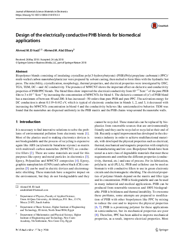 (PDF) Design of the electrically conductive PHB blends for biomedical ...