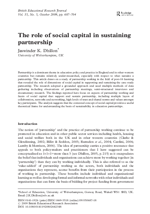 (PDF) The role of social capital in sustaining partnership