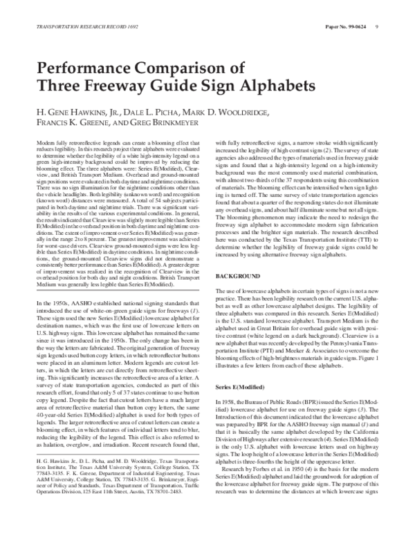 (PDF) Performance Comparison of Three Freeway Guide Sign Alphabets