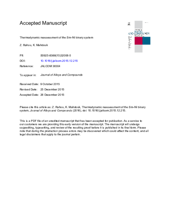 (PDF) Thermodynamic reassessment of the Sm–Ni binary system
