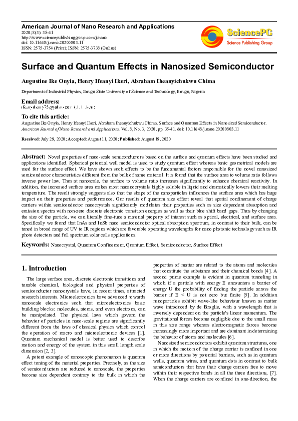 (PDF) Surface and Quantum Effects in Nanosized Semiconductor