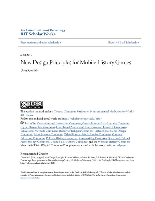 (PDF) New Design Principles for Mobile History Games