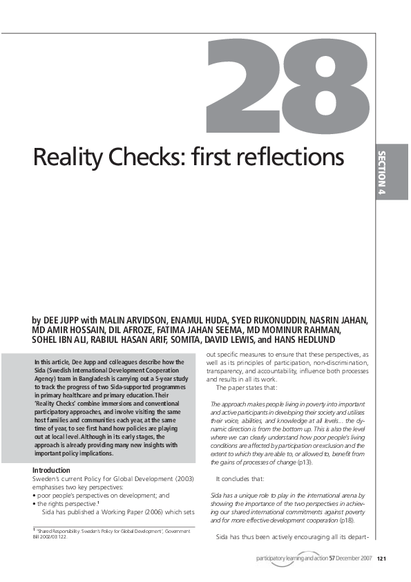 (PDF) Reality Checks: first reflections