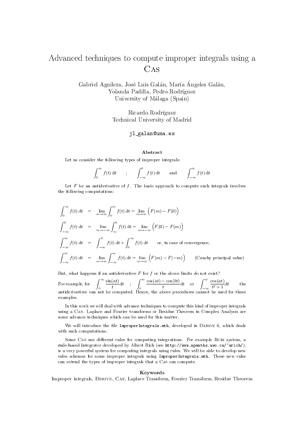 (PDF) Advanced Techniques to compute improper integrals using a CAS