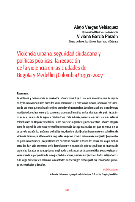 (PDF) Violencia urbana, seguridad ciudadana y políticas públicas: la ...