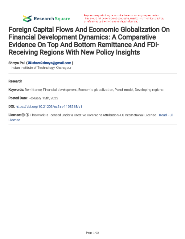 (PDF) Foreign Capital Flows And Economic Globalization On Financial ...